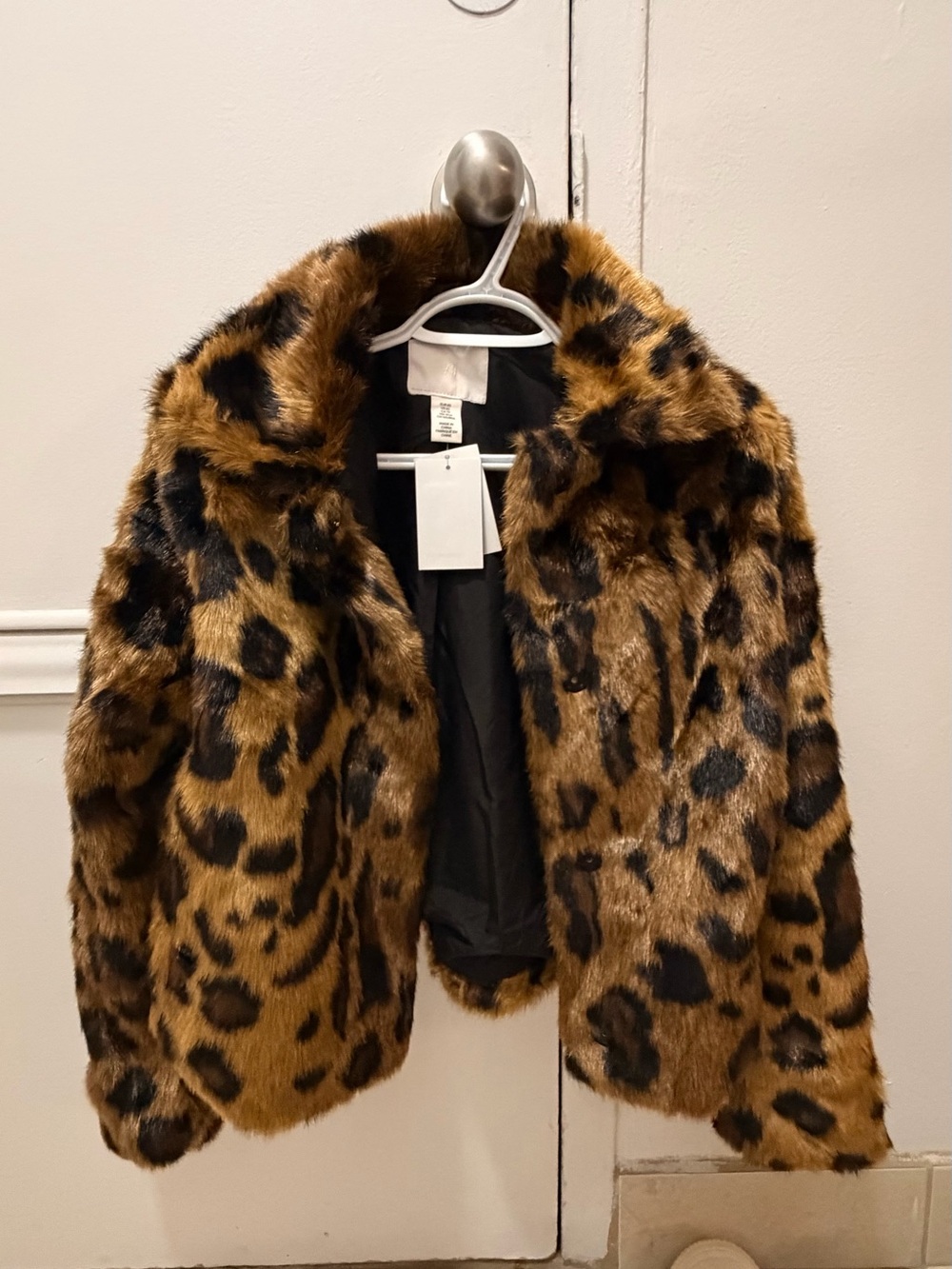 H&M Leopard Print Faux Fur Jacket in Brown and Black